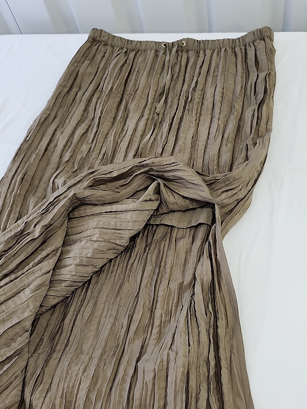 J. Crew Crinkle Midi Skirt Brown Plisse Women's Small NWT Pullon Elastic Waist - Picture 6 of 8